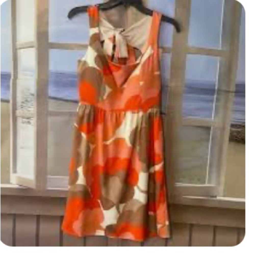Judith March Floral Retro Mini Sundress Orange Pink Large EUC - Picture 9 of 13